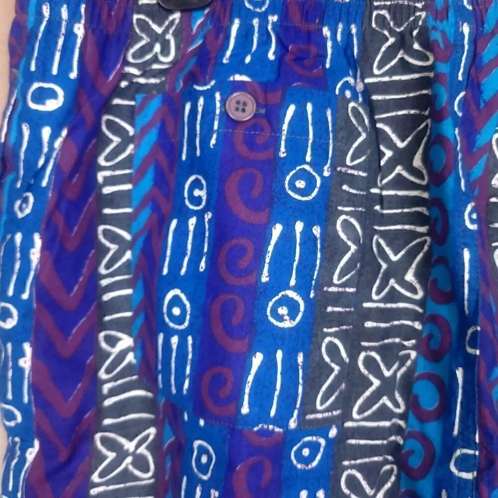 Vintage Campus Swim Trunks Shorts Blue Purple Grey Native Print Size Large
